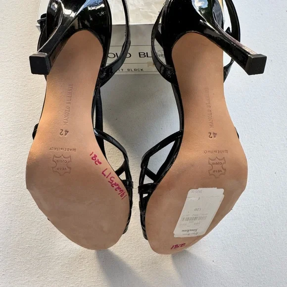 NEW Dressy Rare Size 42 / 12 MANOLO BLAHNIK Black Patent Leather Strappy Sandal